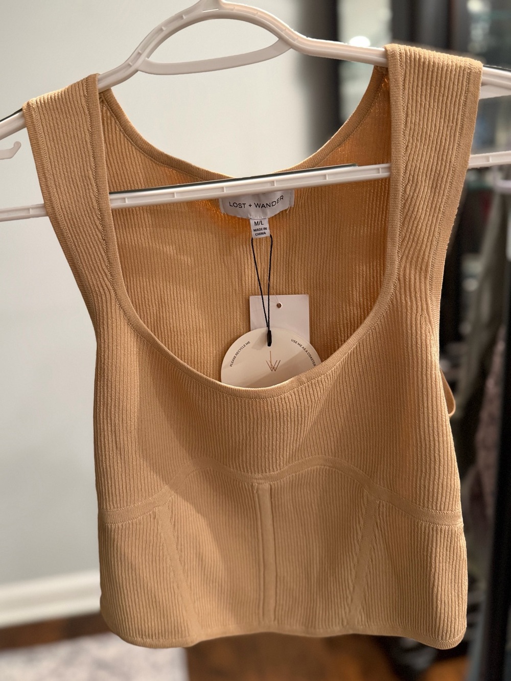 Lost + Wander Ribbed Crop Tank in Warm Tan